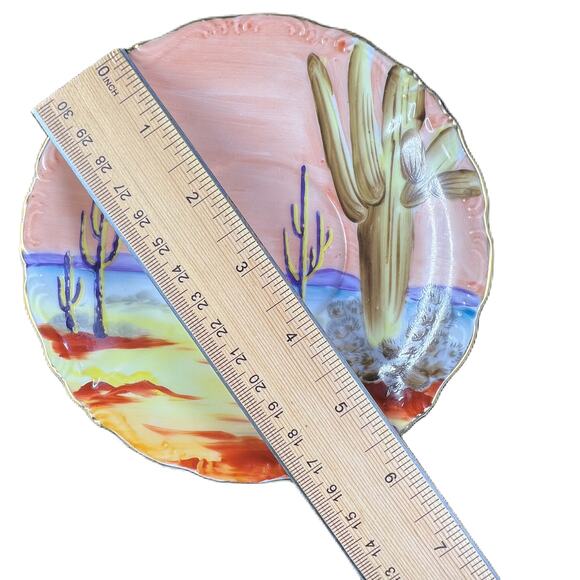 Mid 20th Century Arizona Saguaro Hand Painted Porcelain Plate - Picture 3 of 3
